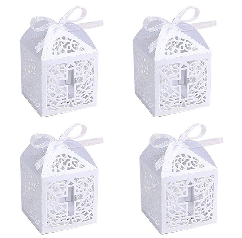 Sohapy 50Pcs Baptism Christening Favor Boxes Candy Boxes Bag Gift Box Baby Shower Favor for Baby Cute Birthday Decoration Shower Party decoration Supplies (white)